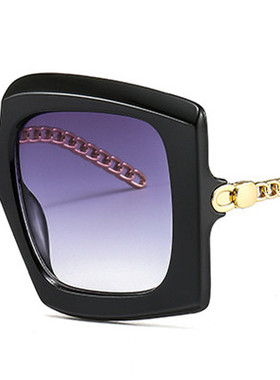 欧美ins新款大框黑白条纹时尚女士太阳镜链条墨镜sunglasses