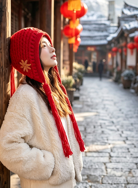 秋冬保暖护耳显脸小毛线帽女
