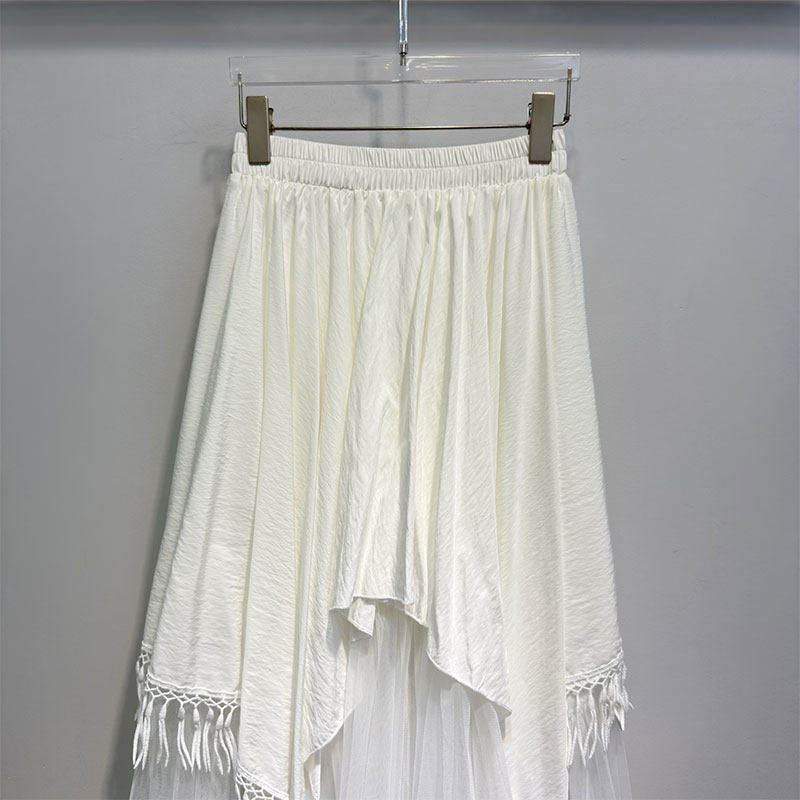 MBS.欧洲站新款高腰褶皱宽松大摆伞裙不规则网纱流苏百搭半身裙女,淘宝优惠券,粉丝福利购,淘宝优惠卷