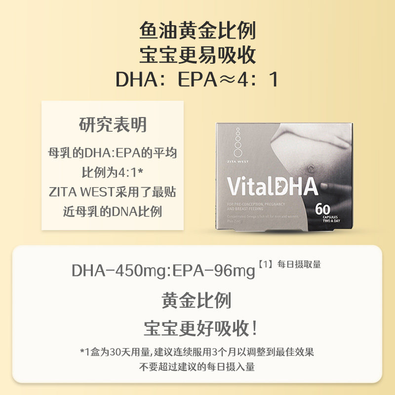 zitawest孕妇专用dha鱼油备孕60粒 ZITAWEST海外孕产妇DHA