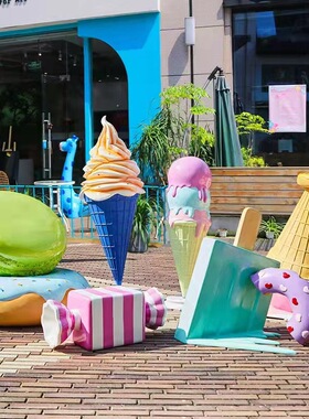 创意玻璃钢雪糕筒模型雕塑商场美陈甜品店冰激凌造形纤维雕塑摆件