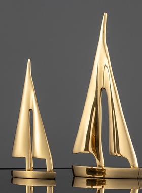 一帆风顺黄铜船摆件家居装饰品软装样板房间现代轻奢摆设创意帆船
