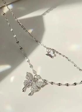 双层蝴蝶项链女ins轻奢锁骨链小众设计感颈链新款潮吊坠饰品