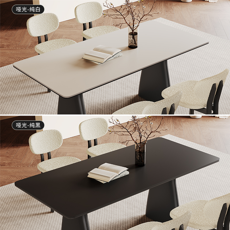 侘寂风实木餐桌长方形小户型家用现代简约轻奢设计师白色岩板餐桌 - 图1