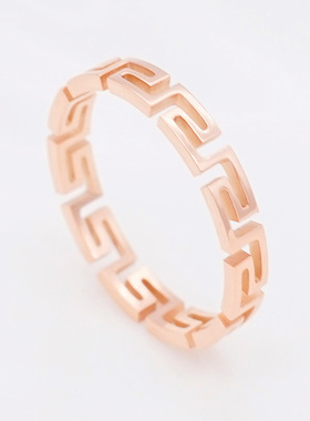 厂家批发新款女镂空长城纹戒指 玫瑰金时尚个性百搭情侣钛钢戒指