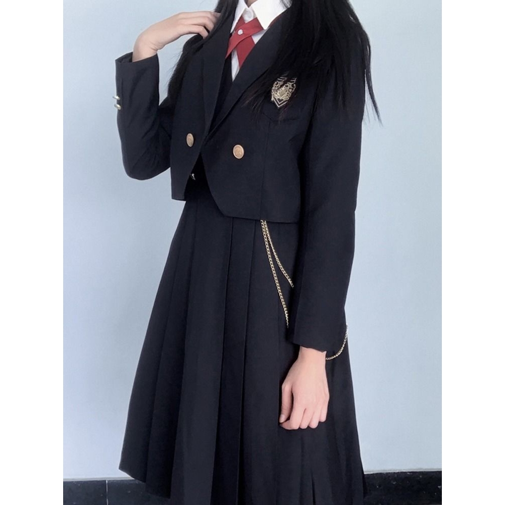 初春裙jk制服背带裙衬衫学院风连衣裙女中学生朗诵演出服班服套装 - 图3