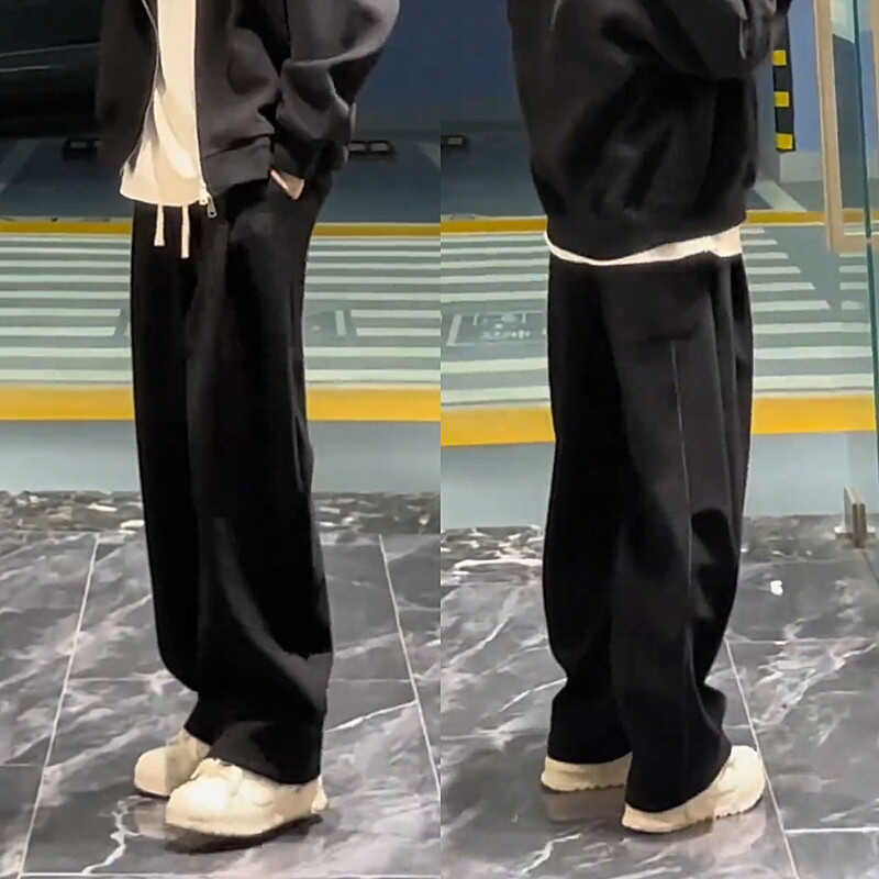 春秋安可拉红潮流明线弯刀裤男士高档宽松垂感哈伦直筒休闲阔腿裤 - 图2