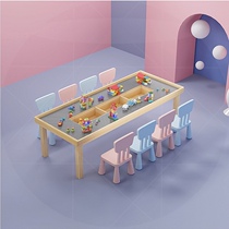 Solid Wood Children Multifunction Building Blocks Table Super Large Compatible Big Grain Game Toy Table Large Storage