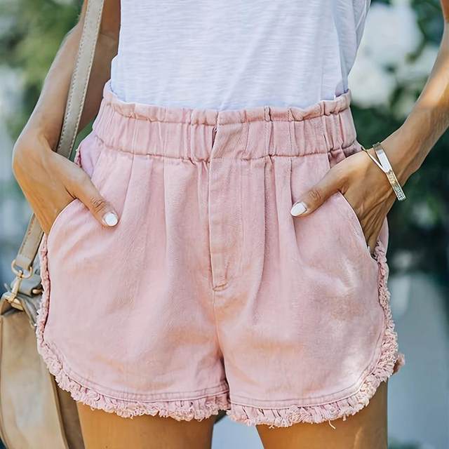 Amazon AliExpress summer cross-border shorts bud pants elastic waistband women's jeans new pocket