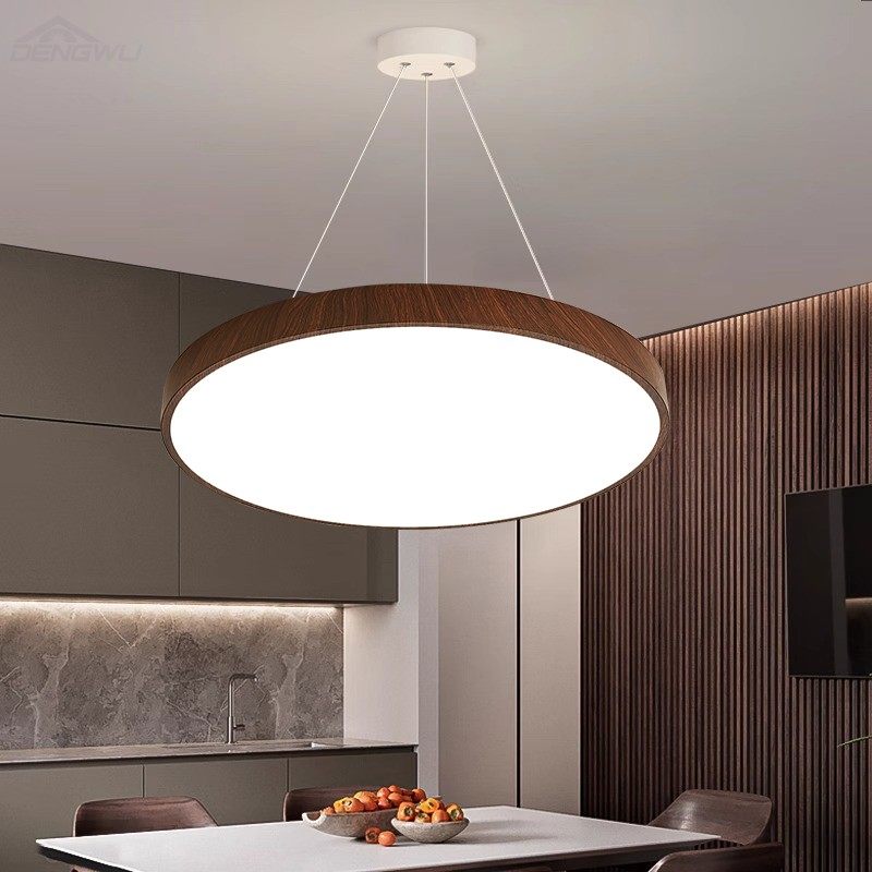 餐厅吊灯中古风胡桃木色圆形简约现代卧室新中式led吧台复古灯具,淘宝优惠券,粉丝福利购,淘宝优惠卷