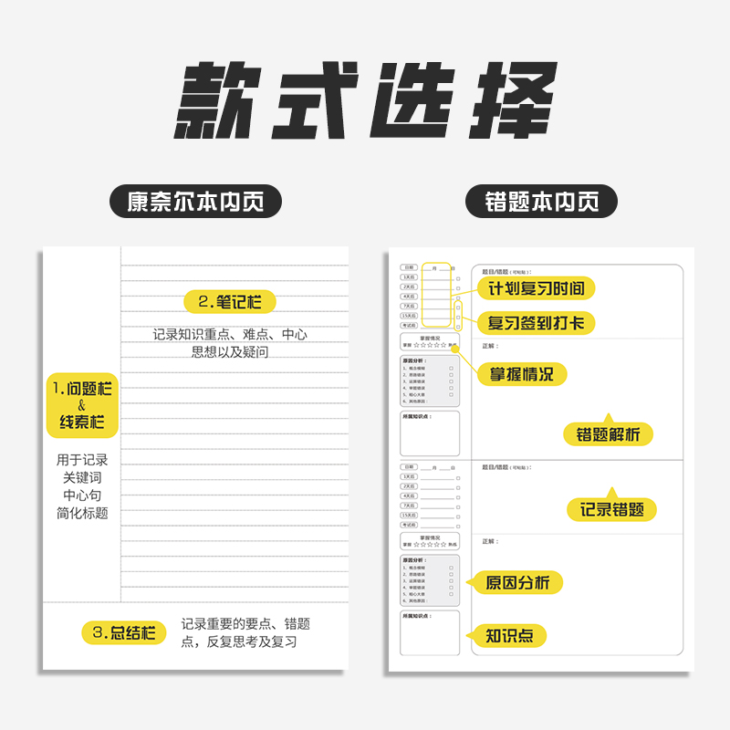 康奈尔笔记本B5大号加厚本子高效学习5r记忆法大学生考研备考专用记事本初中生高中生课堂笔记摘抄记录记事本 - 图0