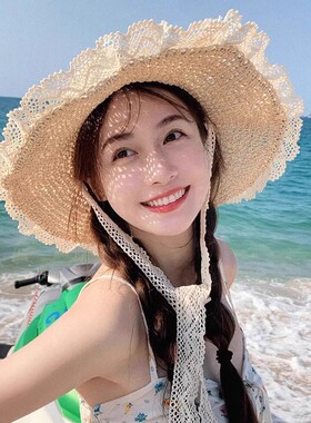 夏季女款蕾丝草帽镂空系带遮阳帽