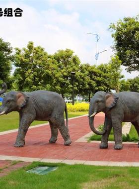 大型仿真野生大象玻璃钢雕塑博物馆动物园草坪装饰房地产美陈摆件