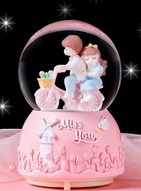 玻璃球女孩旋转公主八音盒摆件水晶球雪花女童新款生日礼物高级