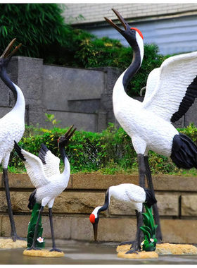 仿真玻璃钢庭院园林水池造景仙鹤