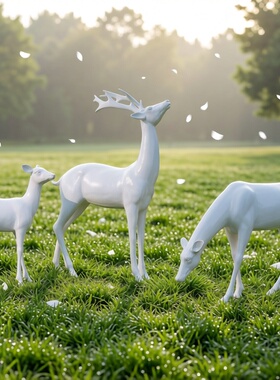 白色鹿雕塑摆件高档轻奢户外园林景观庭院抽象动物装饰品简约现代