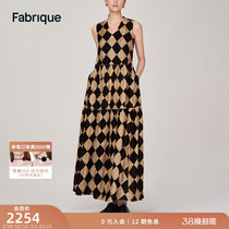 Fabrique (light ya-white tea) true silk velvet rhombus printed vest with dress and skirt for womens long skirts