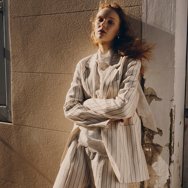 Fabrique 亚麻条纹宽松百慕大短裤 春夏女装新品,淘宝优惠券,粉丝福利购,淘宝优惠卷