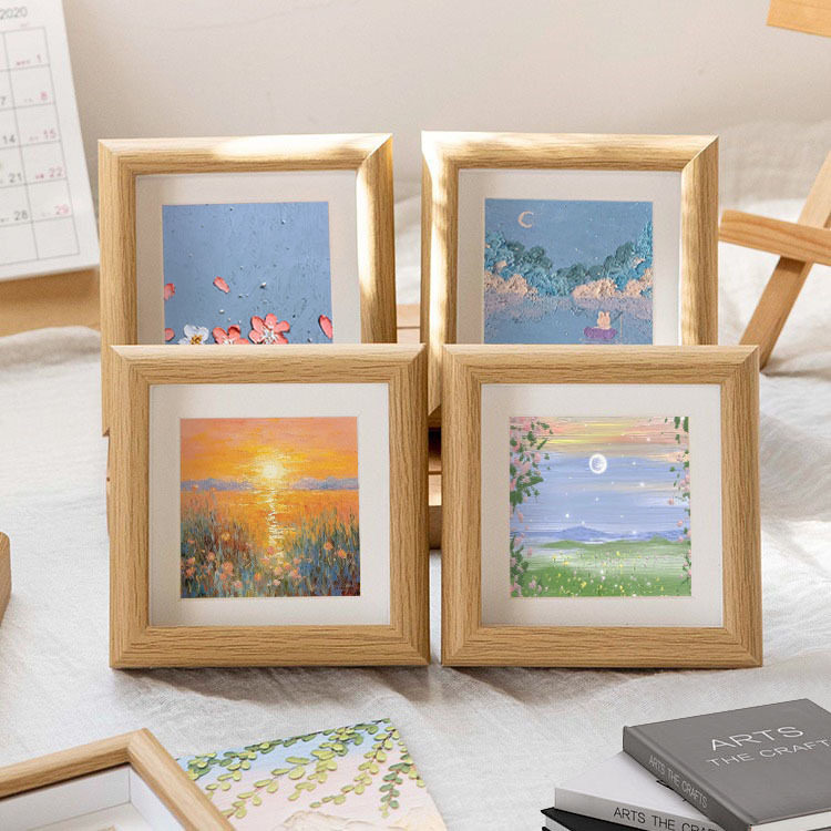 高清真玻璃中空油画棒相框摆台迷你小正方形标本框风景画框