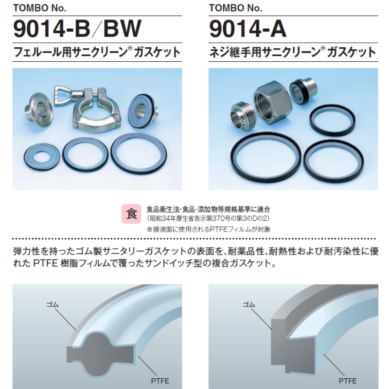 Tombo 9014-B卫生垫片卡箍垫片食品级卡箍垫片PTFE EPDM快装垫片 - 图1