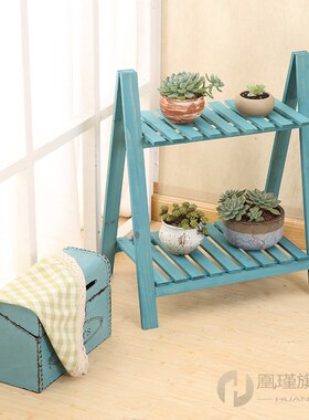 Multi Layers Solid Wood Plant Stand Mediterranean Vintage Pl