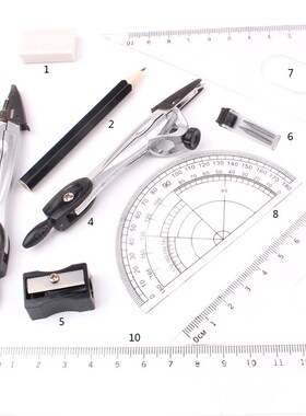 10 PC Stationery Set High Quality Plastic Metal Geometry Pro
