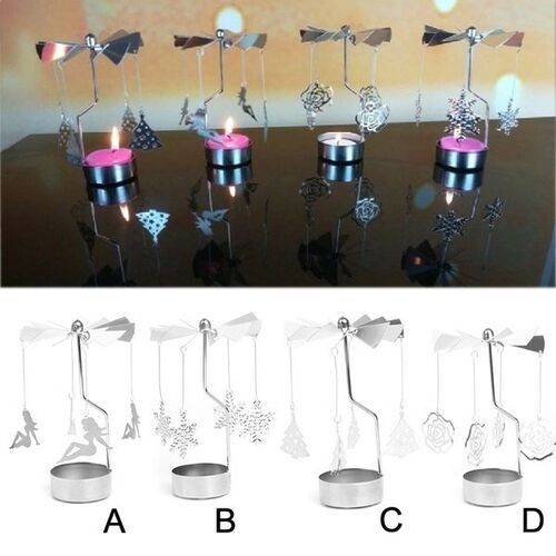 Spinning Rotary Metal Carousel Tea Light Candle Holder Stand - 图1