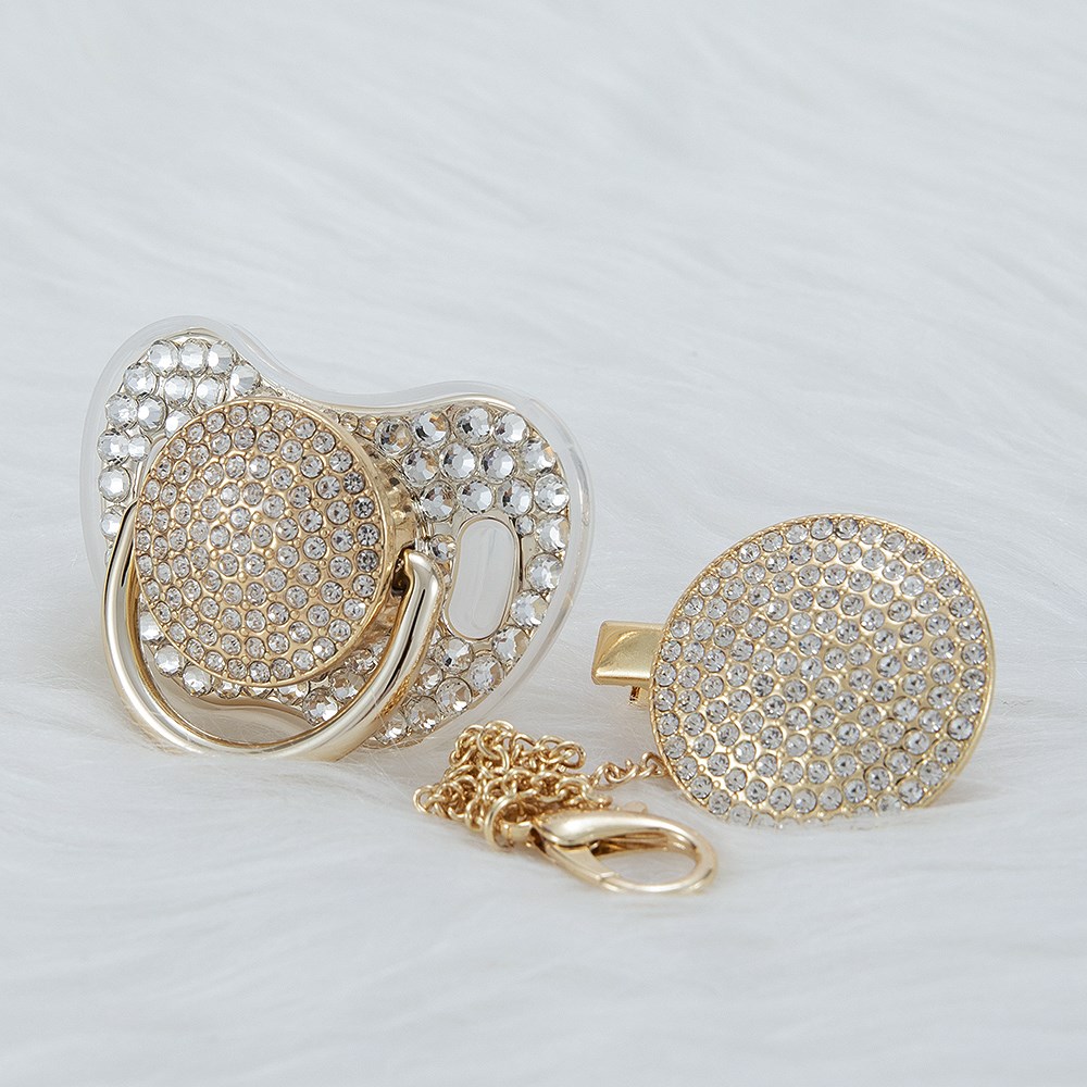 MIYOCAR SGS all silver bling pacifier and clip BPA free dum - 图2