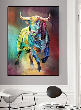 Canvas Paintings Abstract Colorful Bull Animals Wall Art Po