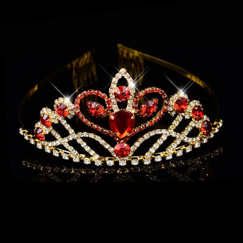 Big Queen Princess Crown Diadem Green Red Rhinestone Headdre - 图2