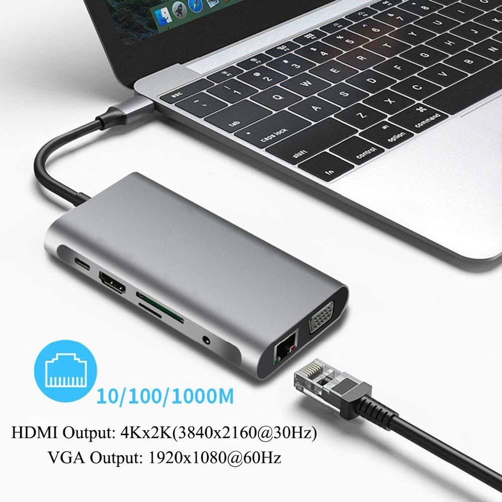 USB HUB C 10 in 1 Thunderbolt 3 Type C Adapter Dock 3 USB 3 - 图0