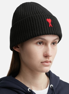 Black Wool Beanie With Ami De Coeur 针织帽HBX