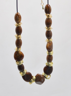 法国capinkofin美拉德棕色不规则树脂交错圆圈项链小众复古颈链