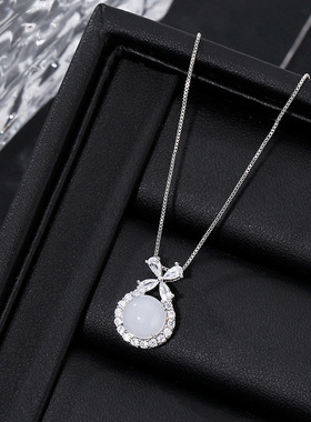 法国capinkofin女款蝴蝶结项链轻奢小众花朵锆石锁骨链吊坠颈