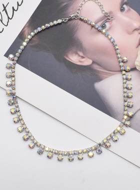 法国capinkofin镶钻颈链年新款潮短款彩色水晶项链女夏轻奢小众