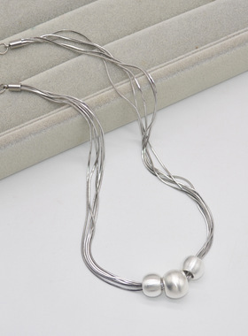 法国capinkofin小众设计感拉丝圆球吊坠蛇骨项链ins风气质多层