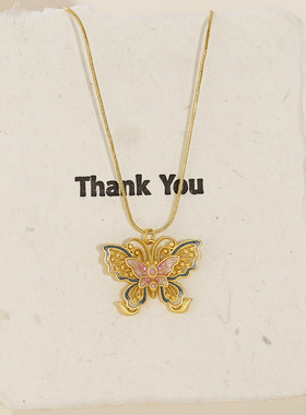 法国capinkofin古法花丝珐琅彩脉脉花蝴蝶项链女复古气质高级感