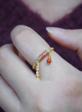 法国capinkofin富贵有余色戒指锦鲤好运流苏弹力指环古法气质