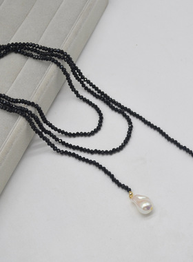 法国capinkofin小众设计巴洛克不规则珍珠长项链黑水晶轻奢高级