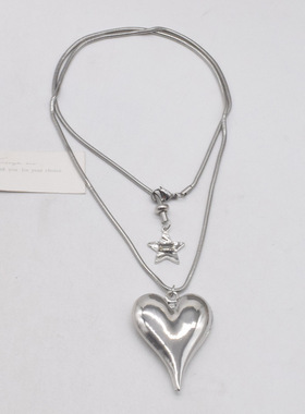 法国CapinKofin银色大爱心吊坠项链女新款不掉色长款锁骨链冷淡
