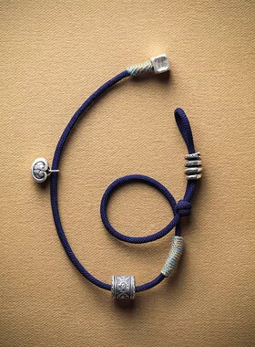 法国capinkofin复古六字真言手工编织蓝黑色手绳男女款藏式手链