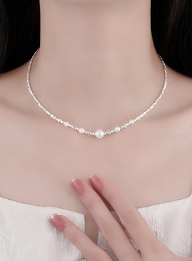 法国capinkofin碎银子珍珠项链新款小众锁骨链颈链项圈女颈带