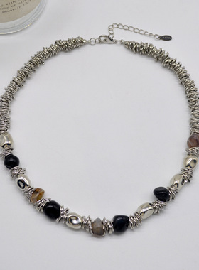 法国CapinKofin个性设计银色异型不规则串珠项链欧美冷淡风气质