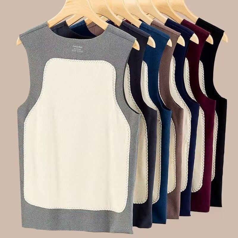 男士无痕贴片背心马甲恒发热德绒双面绒加绒加厚高档双层保温背心