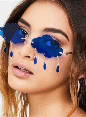 墨镜女款2025新款下雨雨滴太阳镜吊坠云朵墨镜2020欧美新款个性时