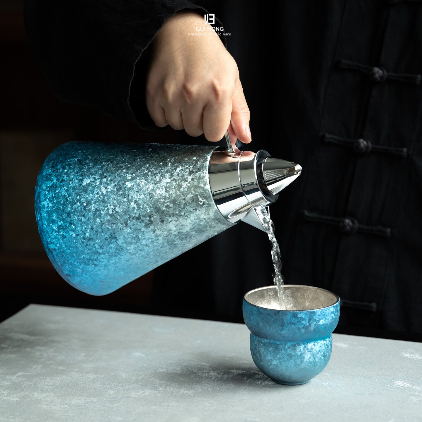Goddess Guihong pure titanium light luxury ice pattern stewed teapot home office tea water separation high-end tea set gift box gift box