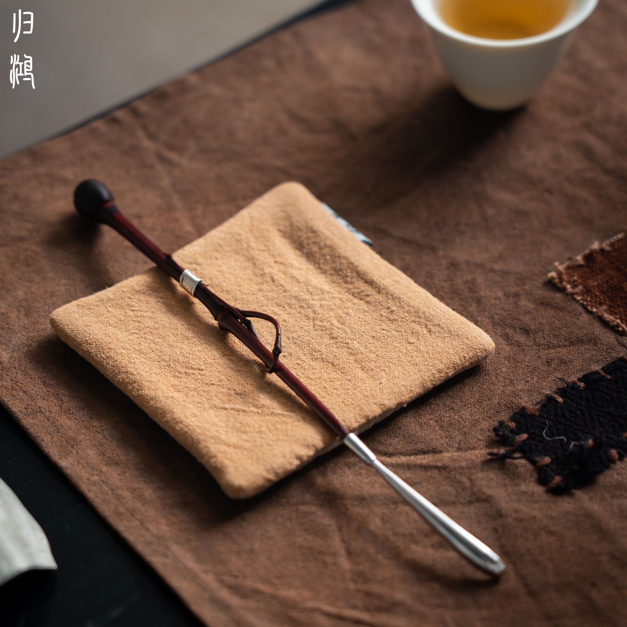 归鸿 棉麻茶杯垫手工编织刺绣简约养壶巾中式吸水杯垫隔热垫茶托 - 图1