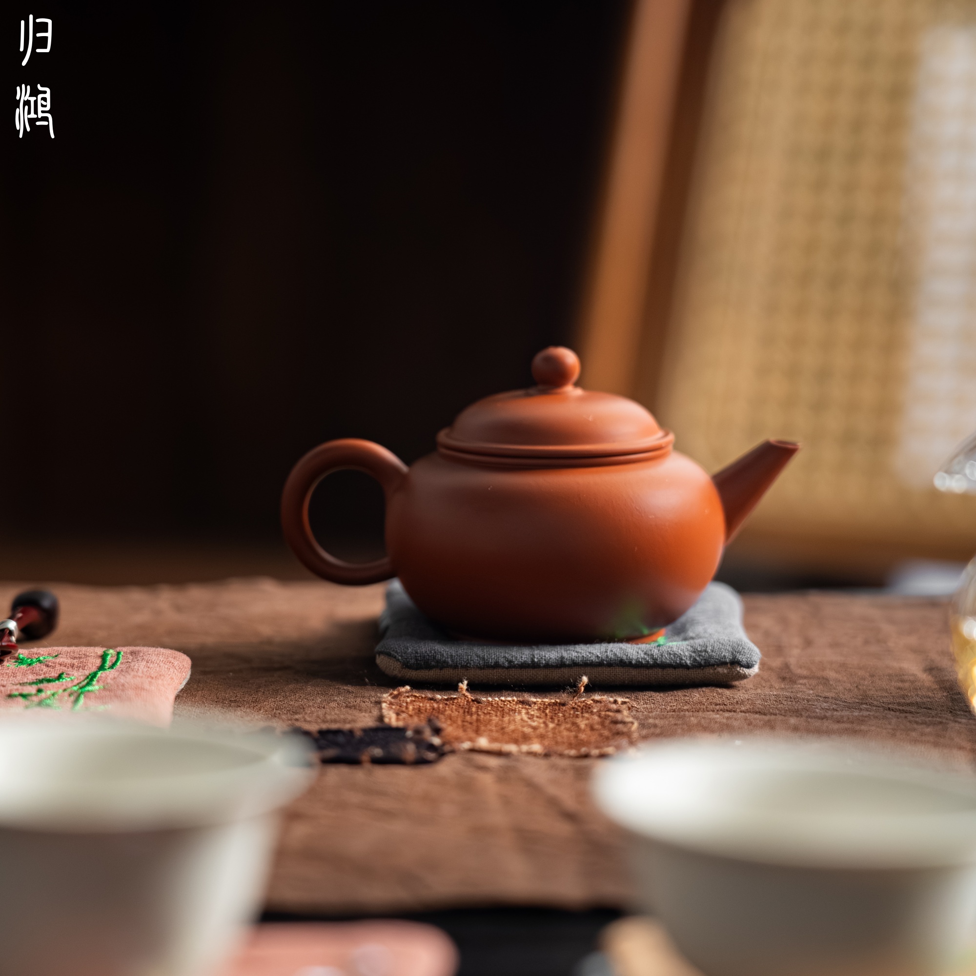 归鸿 棉麻茶杯垫手工编织刺绣简约养壶巾中式吸水杯垫隔热垫茶托 - 图2