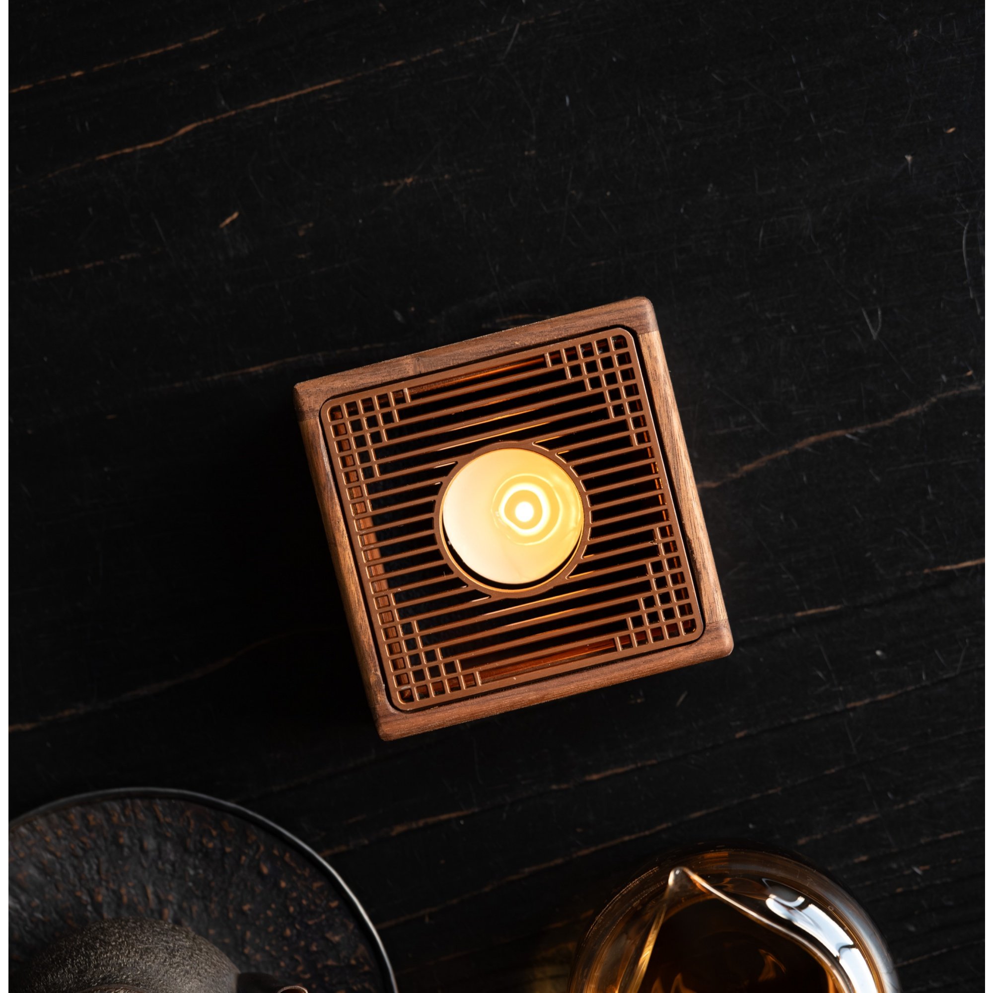 归鸿黑胡桃木温茶炉蜡烛加热中式家用暖茶煮茶炉实木底座温差器,淘宝优惠券,粉丝福利购,淘宝优惠卷