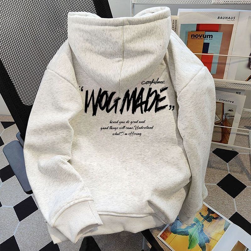 美式潮牌重磅连帽卫衣男女同款秋冬新款加绒宽松百搭情侣外套上衣 - 图1